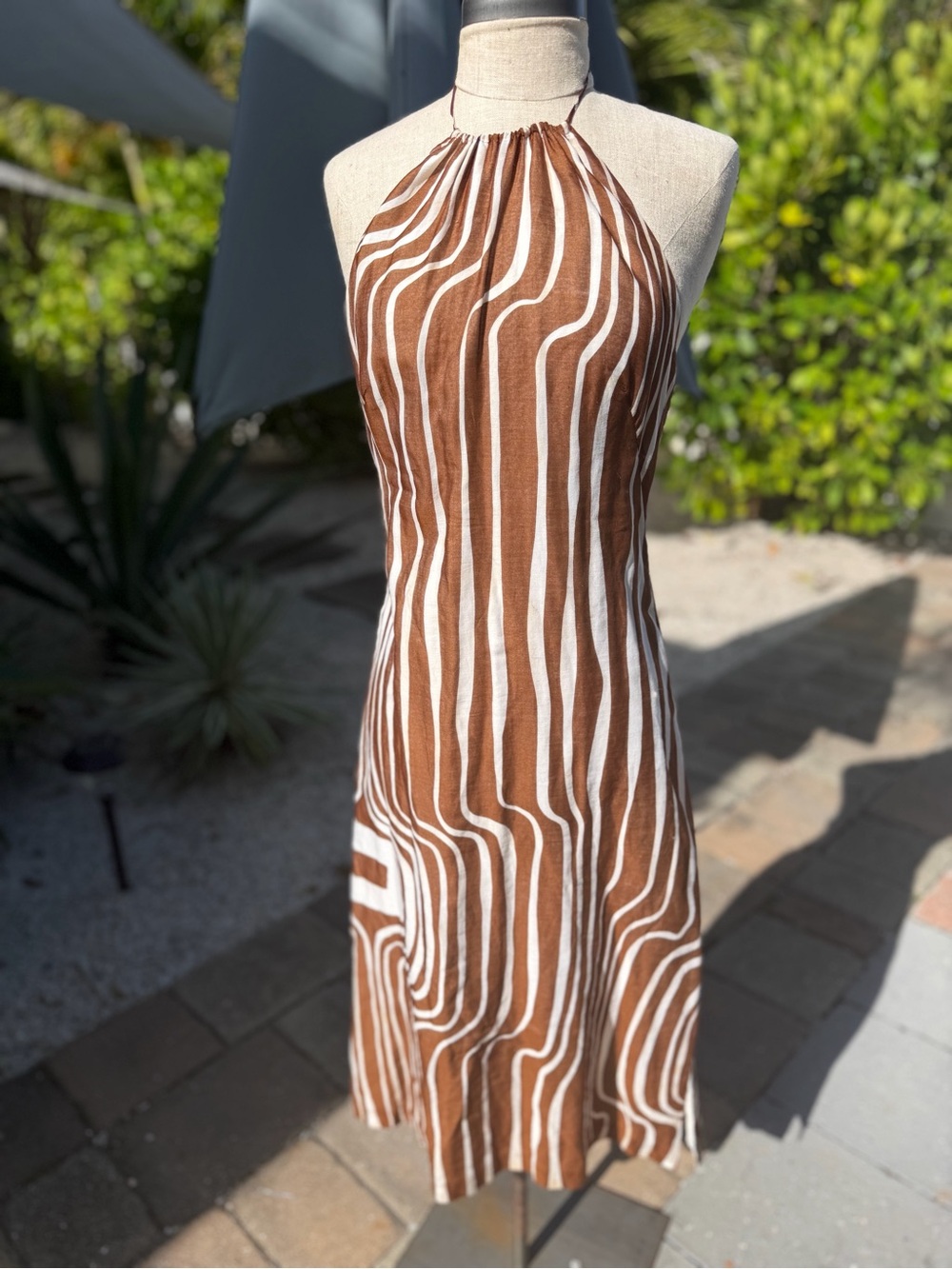 Trina Turk y2k white & Brown Halter Dress